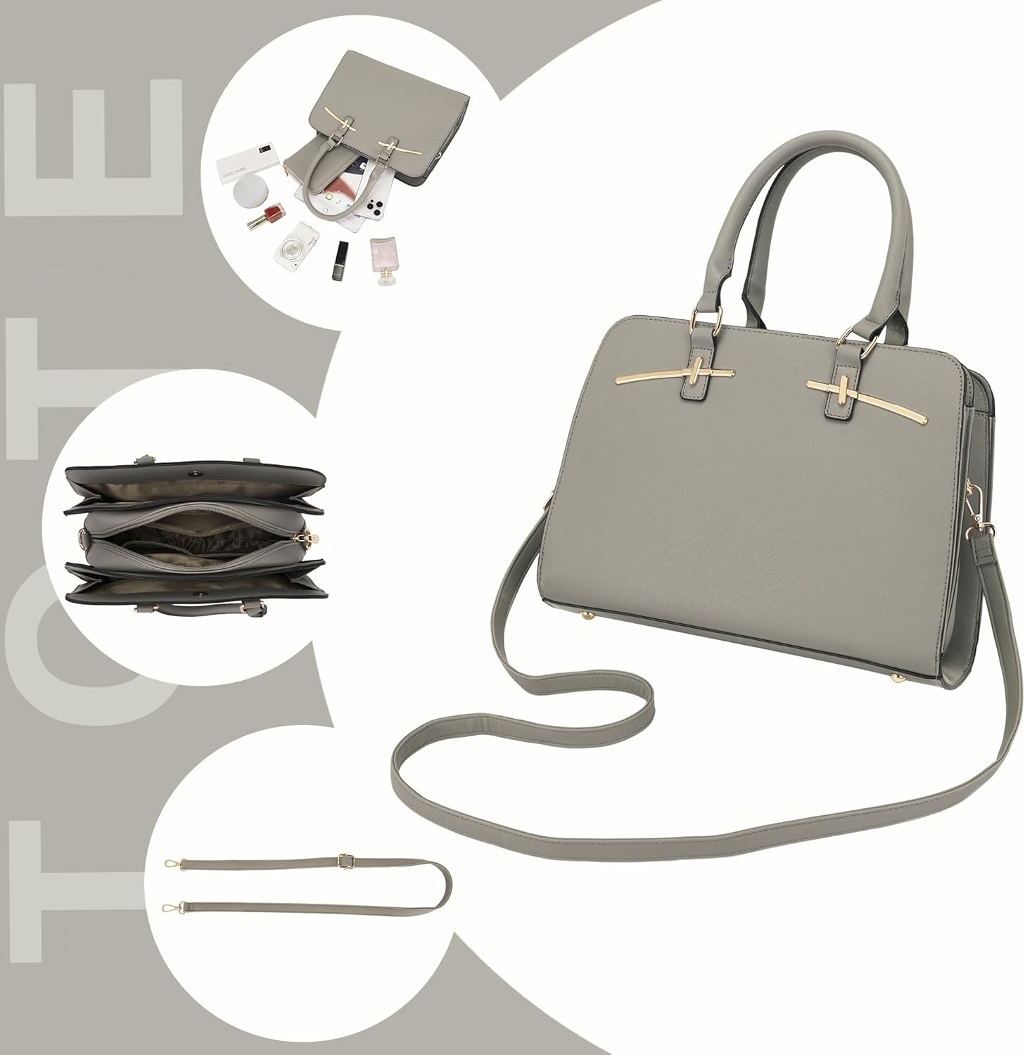 Purses for Women Handbag Wallet Tote Shoulder Hobo Bag Top Handle Satchel Purse Set 2pcs with 3 Compartments - Image 4