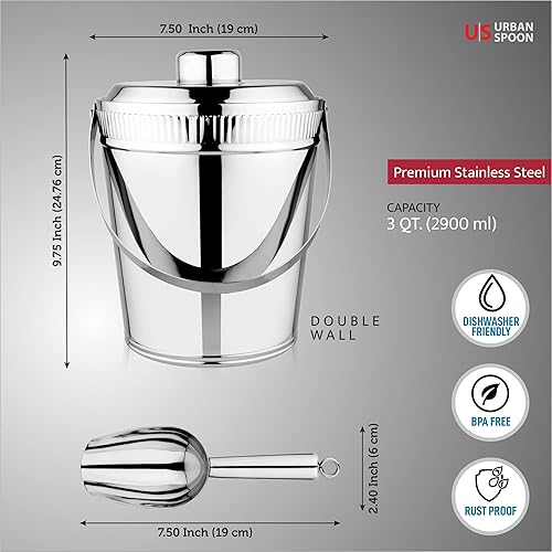 Miniatura 2 de Urban Spoon Bar - Juego de 10, cubo de hielo de doble pared con cuchara de hielo, 3 cuartos de galón, colador multiusos de malla fina para cócteles,