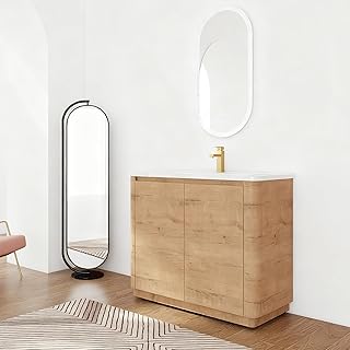 40 inch Bathroom Vanity with Ceramic Sink, Oak Freestanding Bathroom Van...