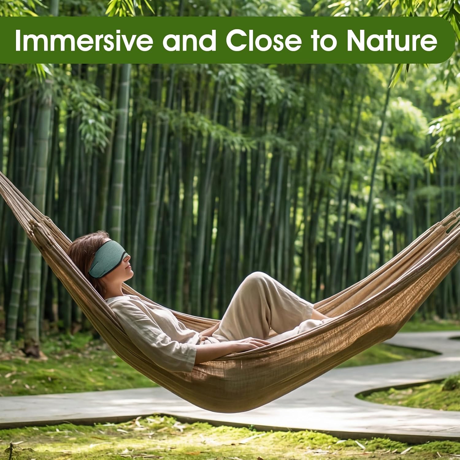 Sleep Headphones with Bluetooth 5.4 Sleep Mask, Bamboo Cotton Music Wireless Bluetooth Eye Mask for Sleeping, Earphones HD Speaker Microphone for Travel, Gifts for Men Women, Green