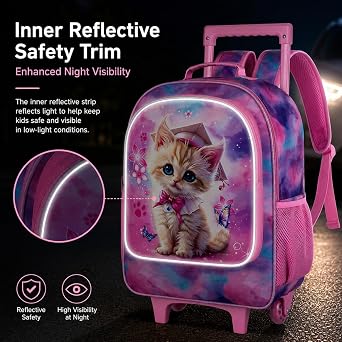 AGSDON 3PCS Rolling Backpack for Girls and Boys, Kids Roller Wheels Bookbag, Wheeled Elementary School Bag with Lunch Bag
