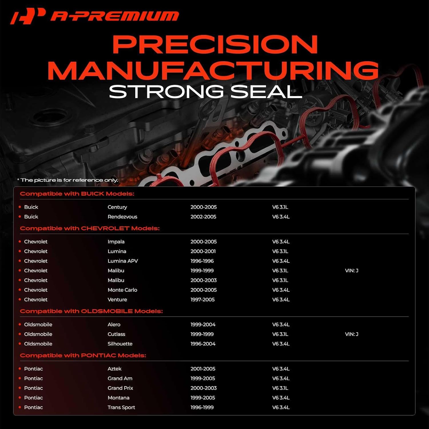 A-Premium Lower and Upper Engine Intake Manifold Gasket Set Compatible with Chevy Malibu, Impala, Lumina APV, Monte Carlo, Venture & Buick Century, Rendezvous & Olds Cutlass, Silhouette & Pontiac