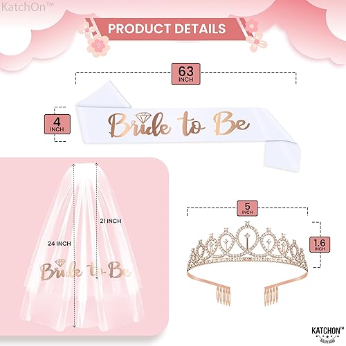 Miniatura 2 de KatchOn, Decoraciones de despedida de soltera de oro rosa  Paquete de 3  Banda y corona de novia para ser, decoraciones de novia futura  Banda y