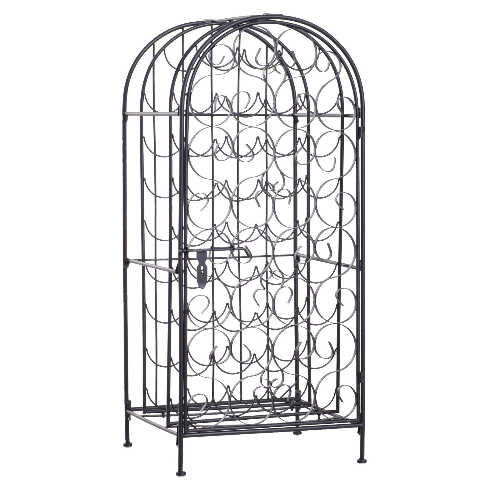 35 Bottle Wrought Iron Wine Rack Cabinet with Lock Black