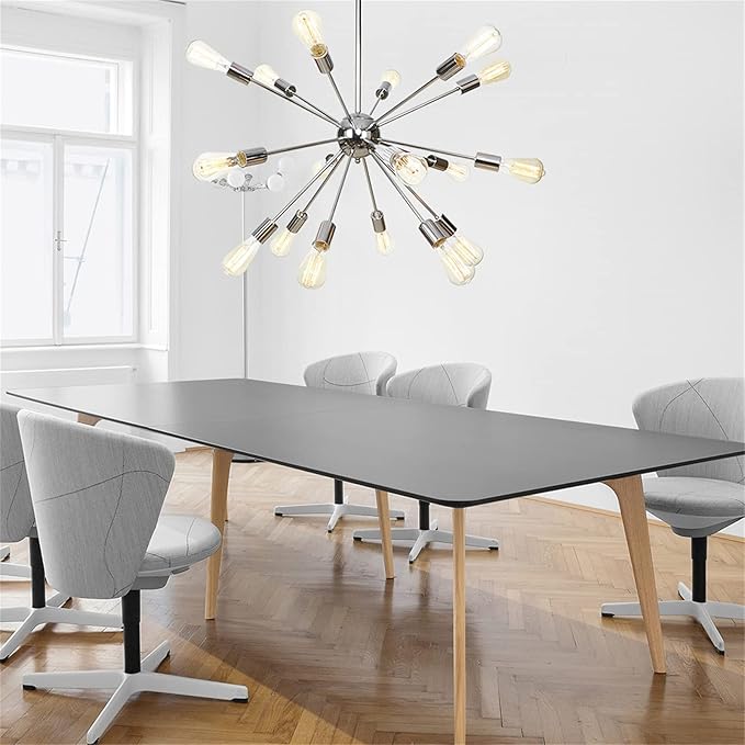 DMNSDD Chrome Spoetnik kroonluchter, hangende plafondlamp armatuur industriële hanger verlichting voor eetkamer woonkamer (lampen inbegrepen),18 light photo 3