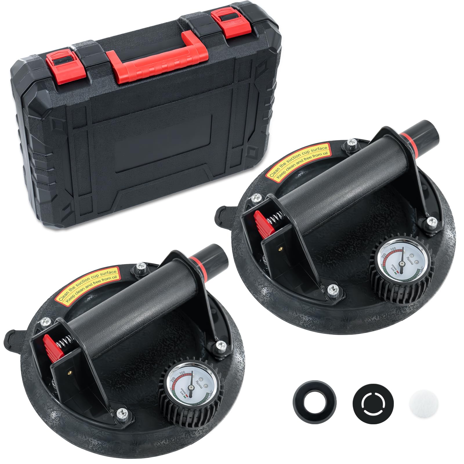 Ventosa Sottovuoto Con Manometro - Portata 300 Kg - Per Vetro, Piastrelle E Superfici Lisce - Cassetta Portatile - Foto 5