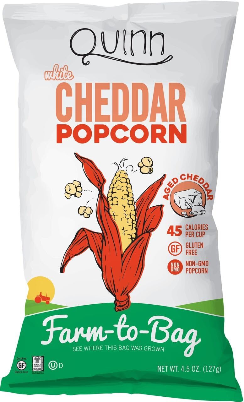 Quinn Farm-to-Bag Non-GMO and Gluten Free Popcorn, White Cheddar, 4.5 Ounce (Pack of 12)
