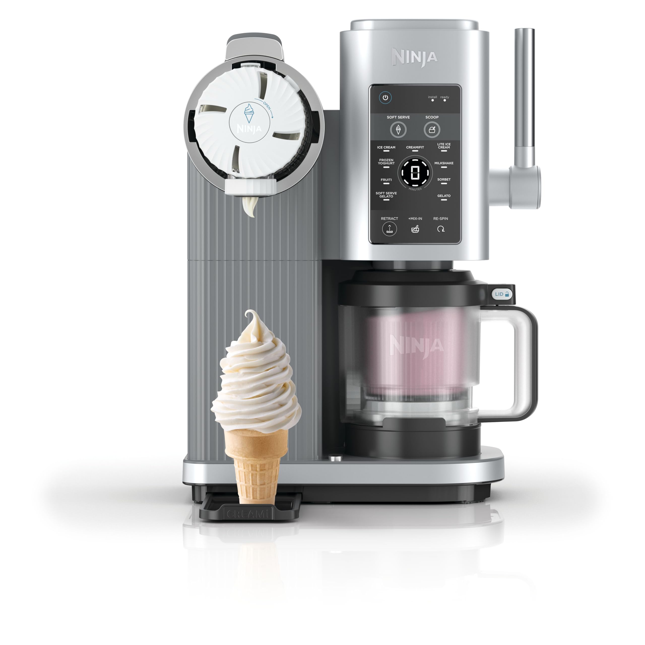 Ninja Swirl by CREAMi, Gelatiera con 2 vasetti, gelatiera 13 funzioni, per gelato, gelato alla spina, gelato artigianale, sorbetto, milkshake e molto altro, opzione Extra, argento platino, NC701EU
