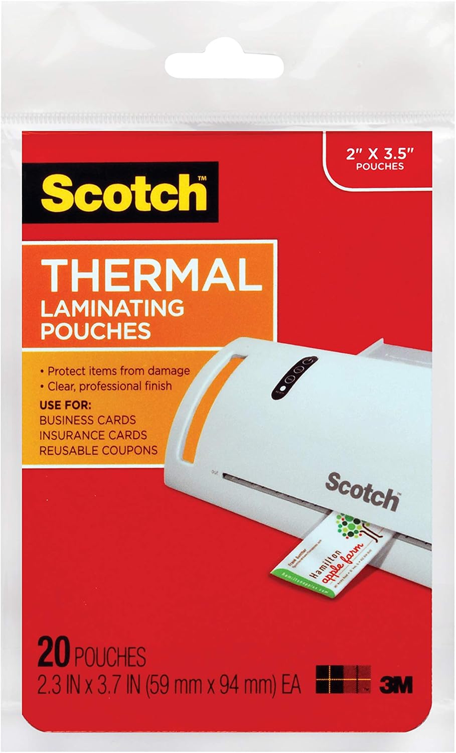 Scotch Thermal Laminating Pouches Premium Quality, 5 Mil Thick for Extra Protection, 20 Pack Business Card Size Laminating Sheets, Our Most Durable Lamination Pouch, 2.3 x 3.7 inches (TP5851-20)
