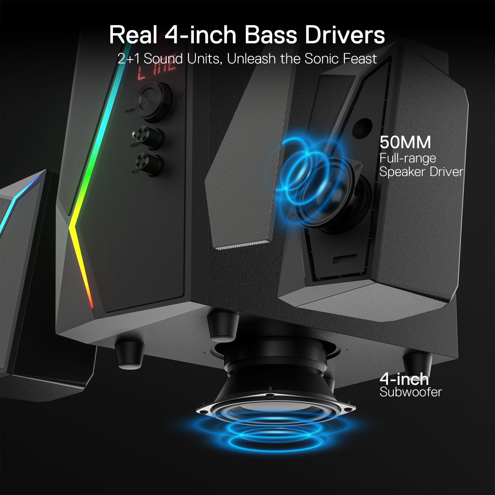 Redragon GS520-PRO Haut-parleur de jeu 2.1 canaux Dynamic RGB w/EQ Mode BT/FM/USB/SD/AUX Noir