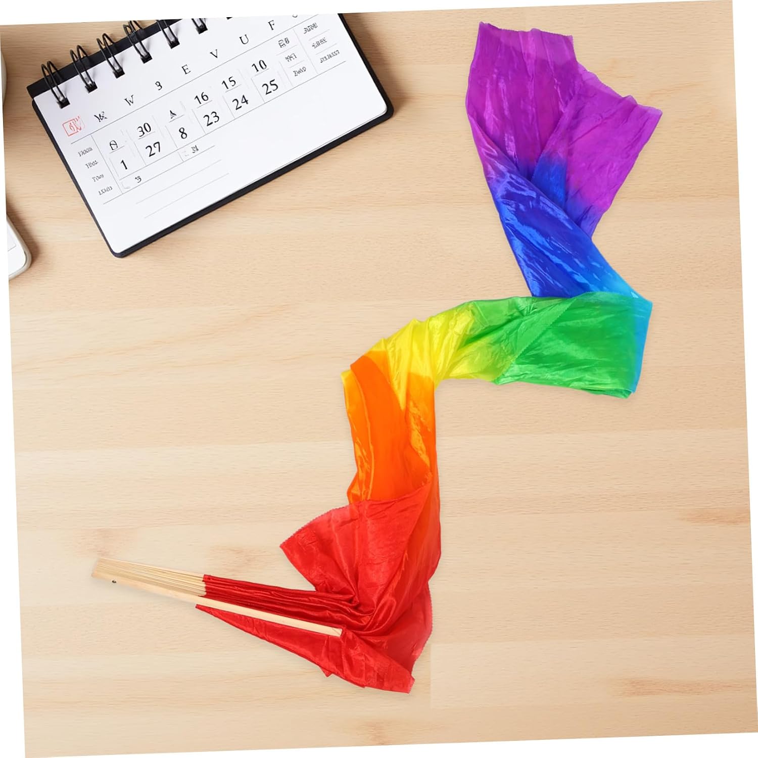 Long Gradient Colored Hand Fan for Dance and Artificial Silk, Foldable Design for Graceful Movements, for Belly Dance Competitions and Outdoor Performances