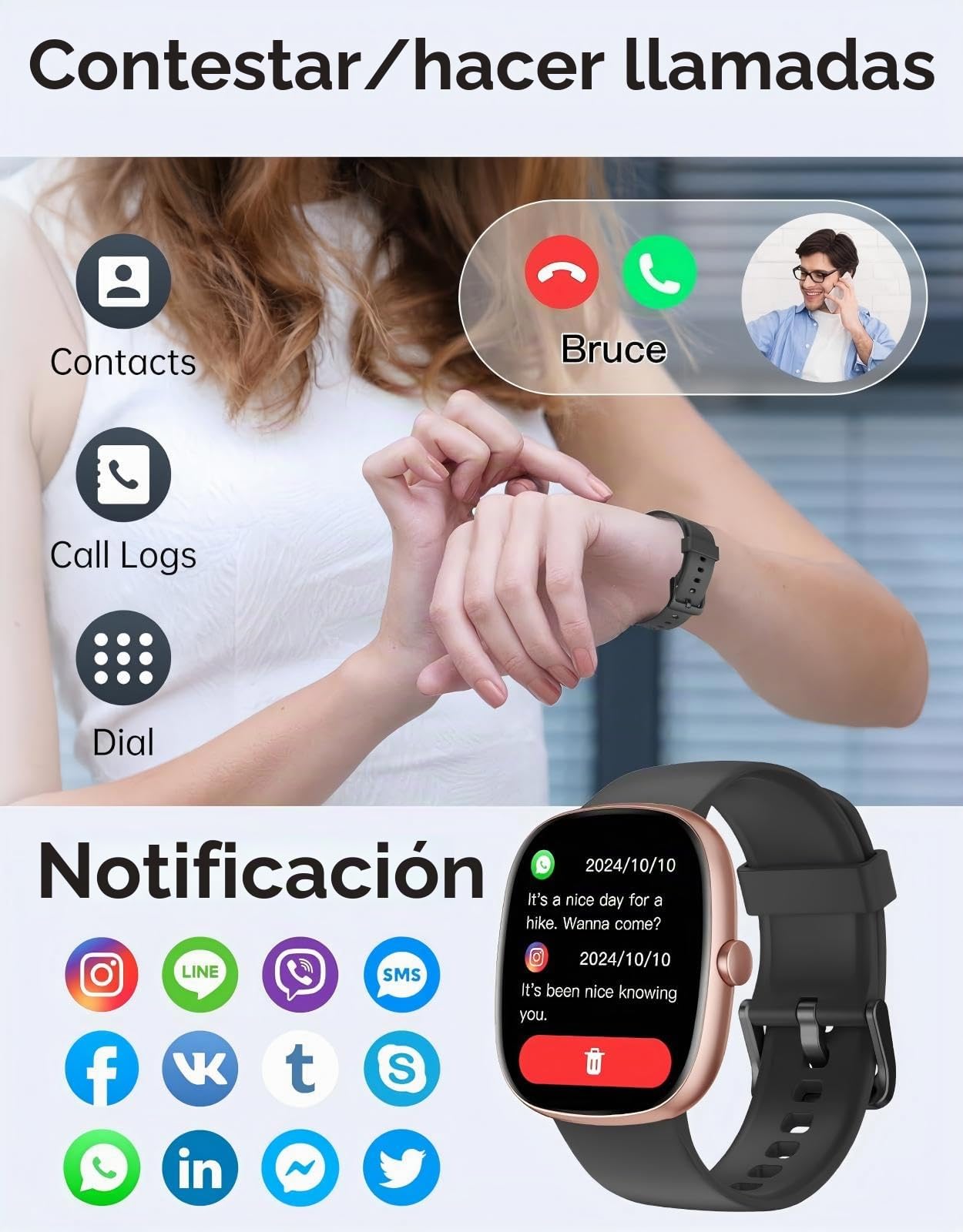 HUAKUA Reloj Inteligente Hombre Mujer con Llamadas Bluetooth 5.3, Smartwatch Deportivo 3ATM Impermeable con 113 Modos Deportivos, Monitor de Pulsómetro, Sueño y SpO2, Reloj Digital (Negro Dorado)