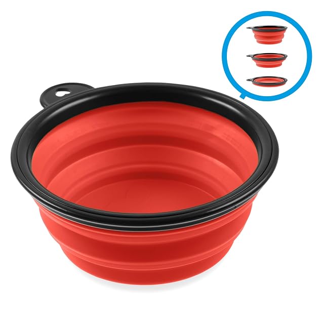 Foto 2 de 5 de PhoneNatic Cuenco Plegable de Silicona para Perros y Gatos, con mosquetón, XL, Rojo, 1000 ml, 60014340