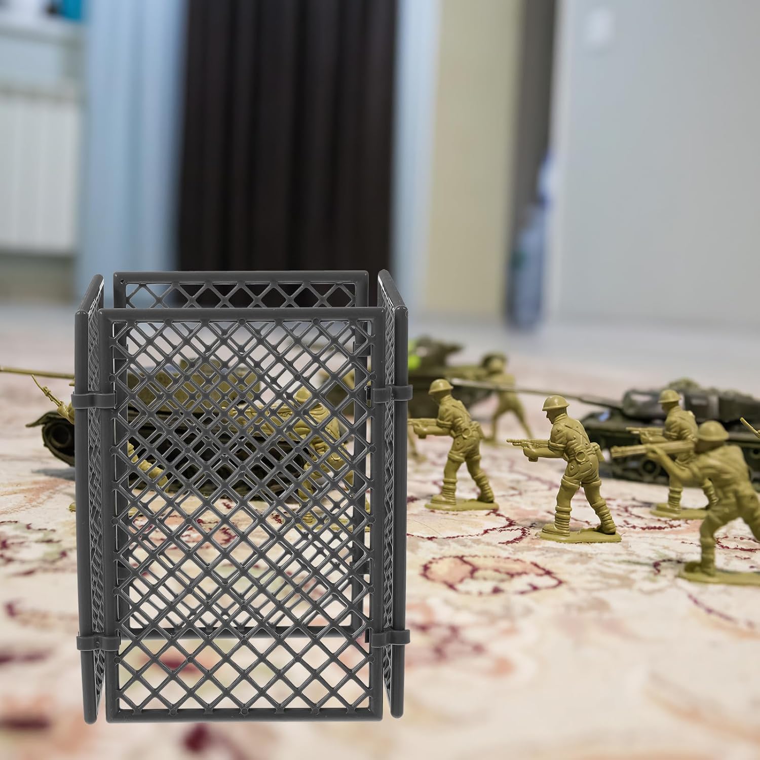 12 Pieces Plastic Military Fence 4 Grids Dark Grey Set of Military Toys for Boys and Girls DIY Construction Accessories for Table