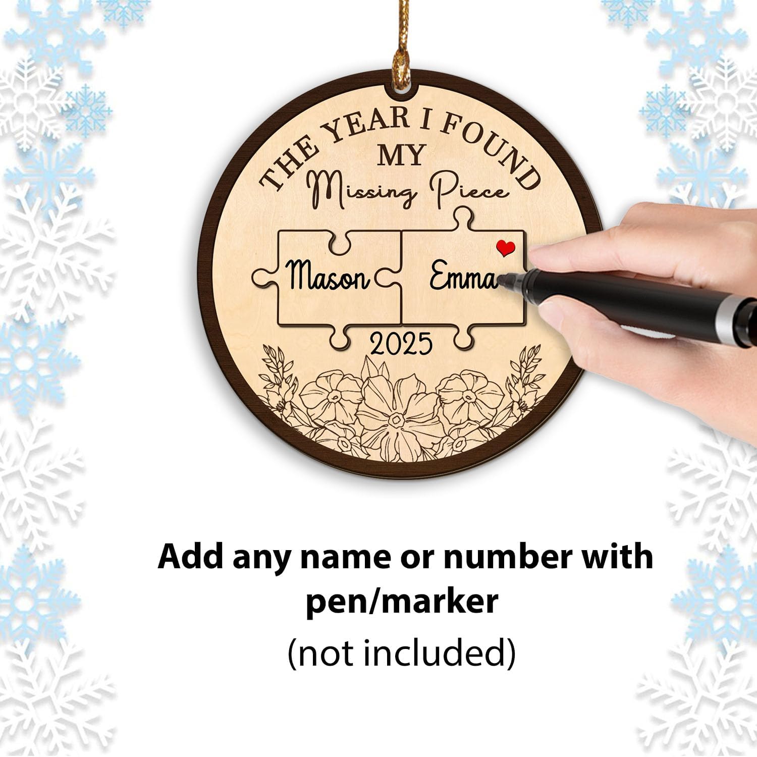 DIY Names & Year Couple Christmas Ornament, Puzzle Wooden Ornaments for Tree, Couple Anniversary Decor, Birthday, Valentine's Day Gifts for Him, Her, Husband, Wife, The Year I Found My Missing Piece image 3