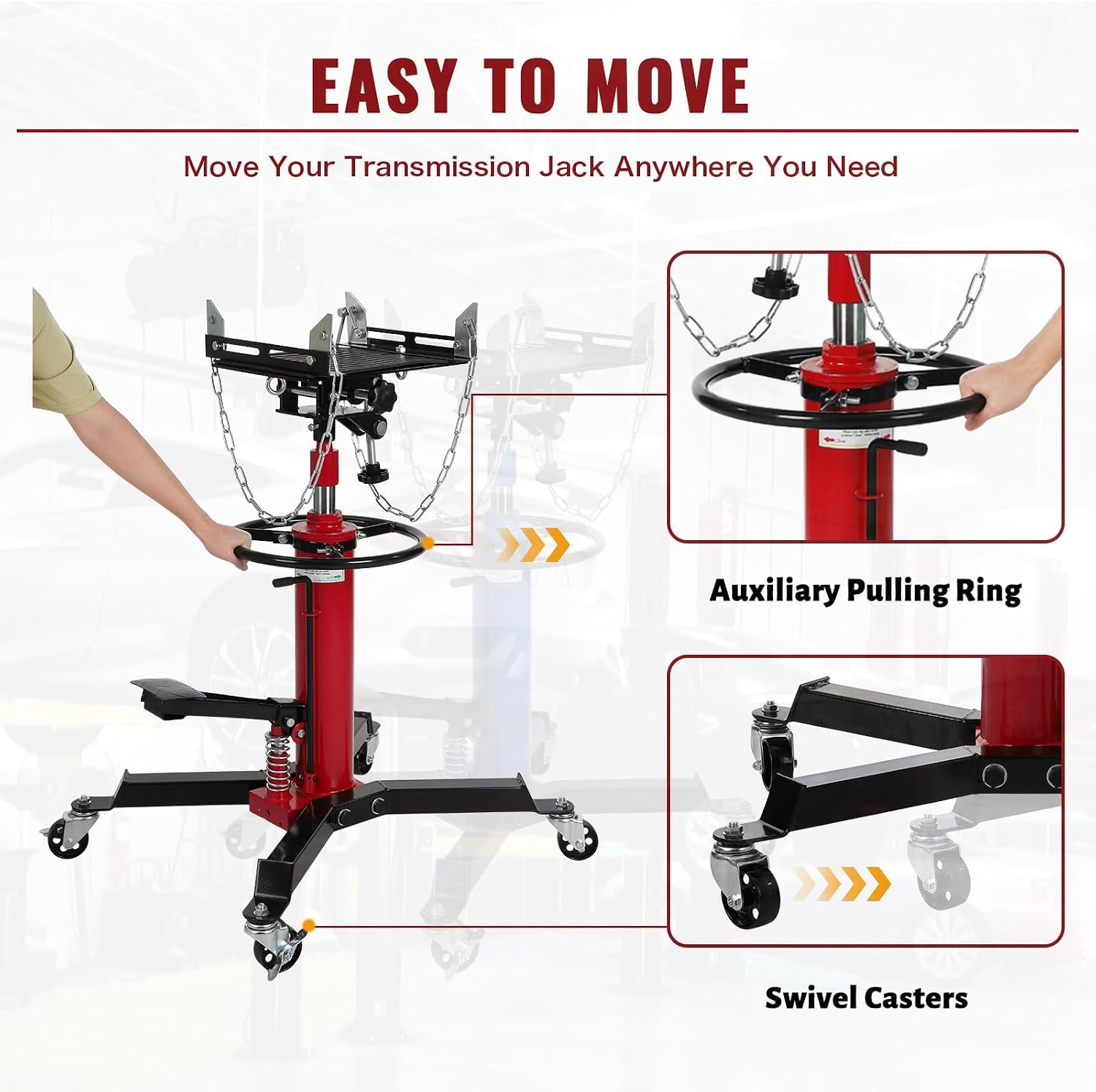 Transmission Jack Lift, 1322 LBS Load Capacity Hydraulic Telescopic Transmission Jack, 33.8" - 72.8" Adjustable Height Transmission Jack Stand with Foot Pedal, 360°Swivel Wheel, Red