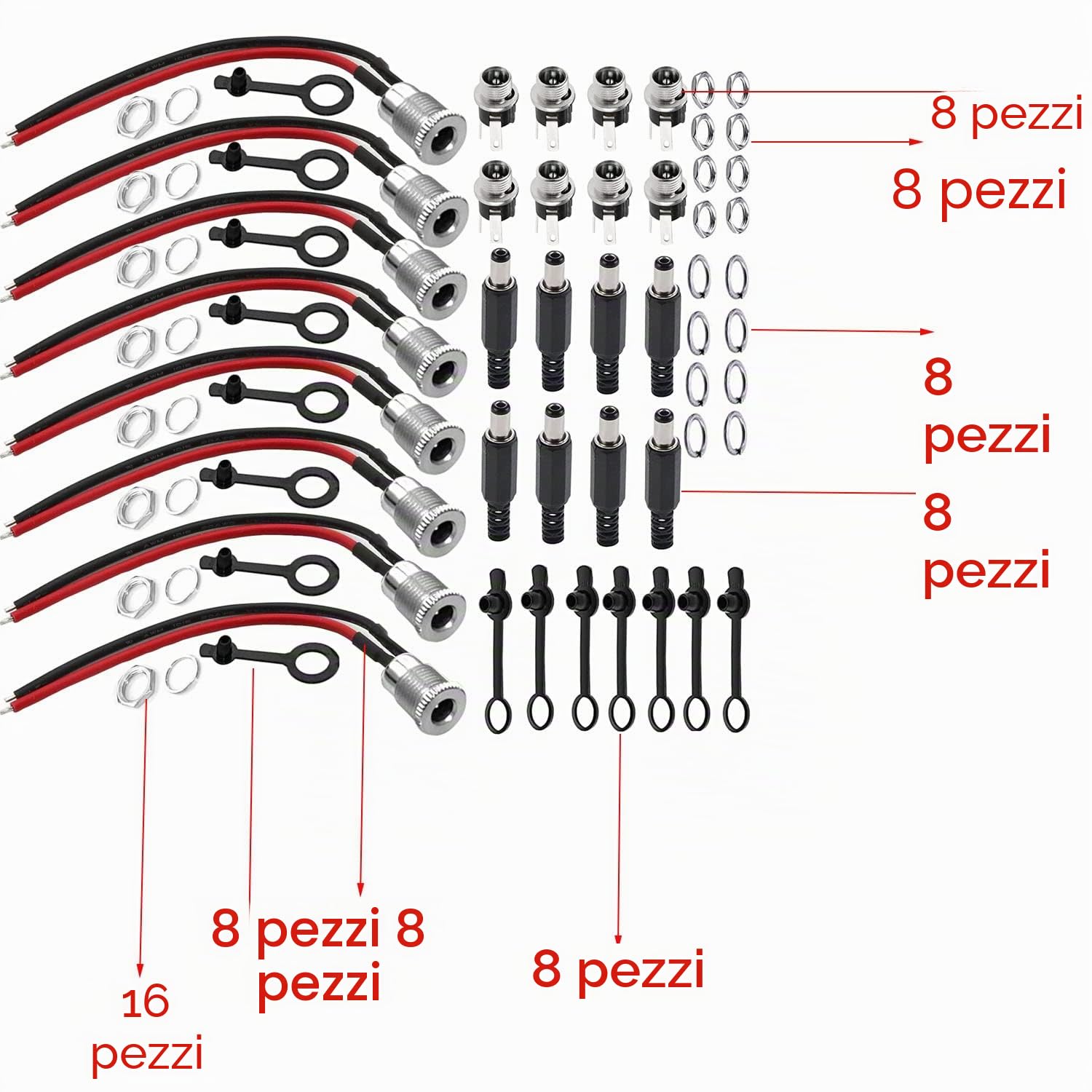 RUNCCI-YUN 20Pezzi 5.5 mm x 2.1 mm DC 12V connettore maschio femmina da pannello,DC 12V connettori alimentazione,connettore saldare DC,Per CCTV Home Security Surveillance Camera