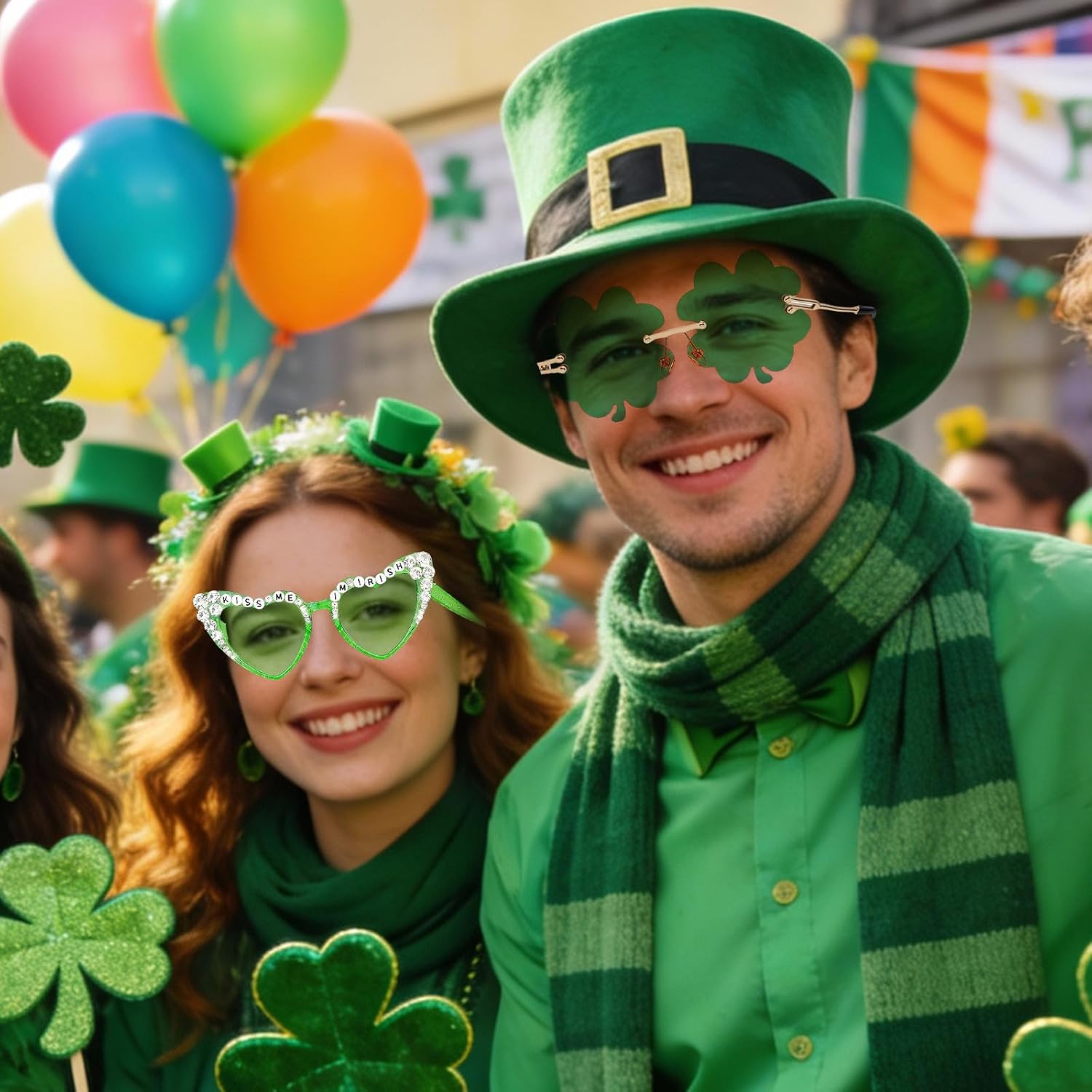 2Pairs St Patricks Day Glasses Shamrock Sunglasses Green Four Leaf Clover Leprechaun Costume Fashion Glasses Irish St Patrick's Day Outfit for Women Saint Patricks Accessories Party Favors Decorations