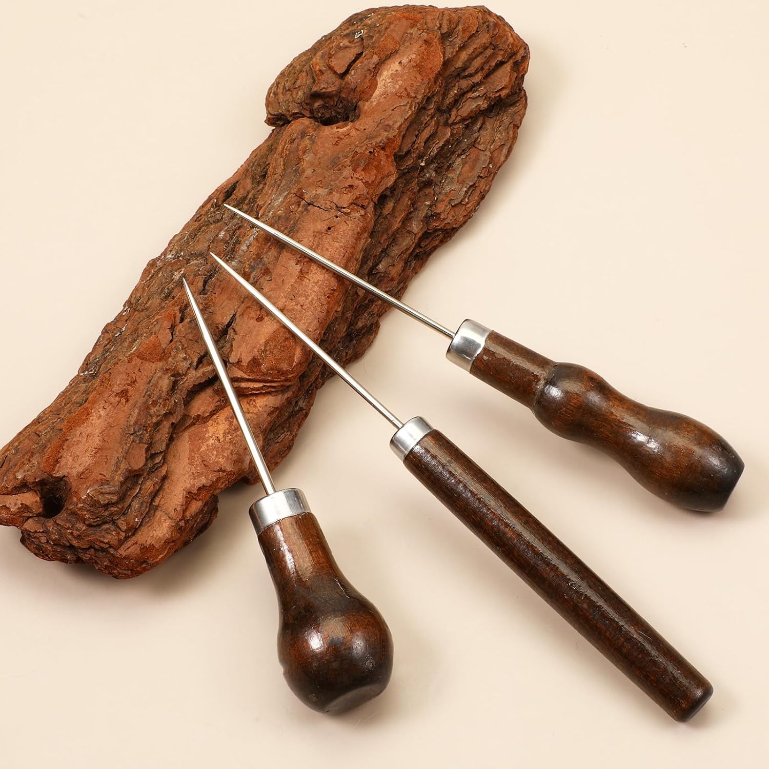 cobee 6 Pcs Scratch Awl Tool, Awl Tool Sewing with Wooden Handle, Leather Punch Stitching Marking Stitching Awls for Leather Sewing, Marking, Crafts Wood, Shoe Repair