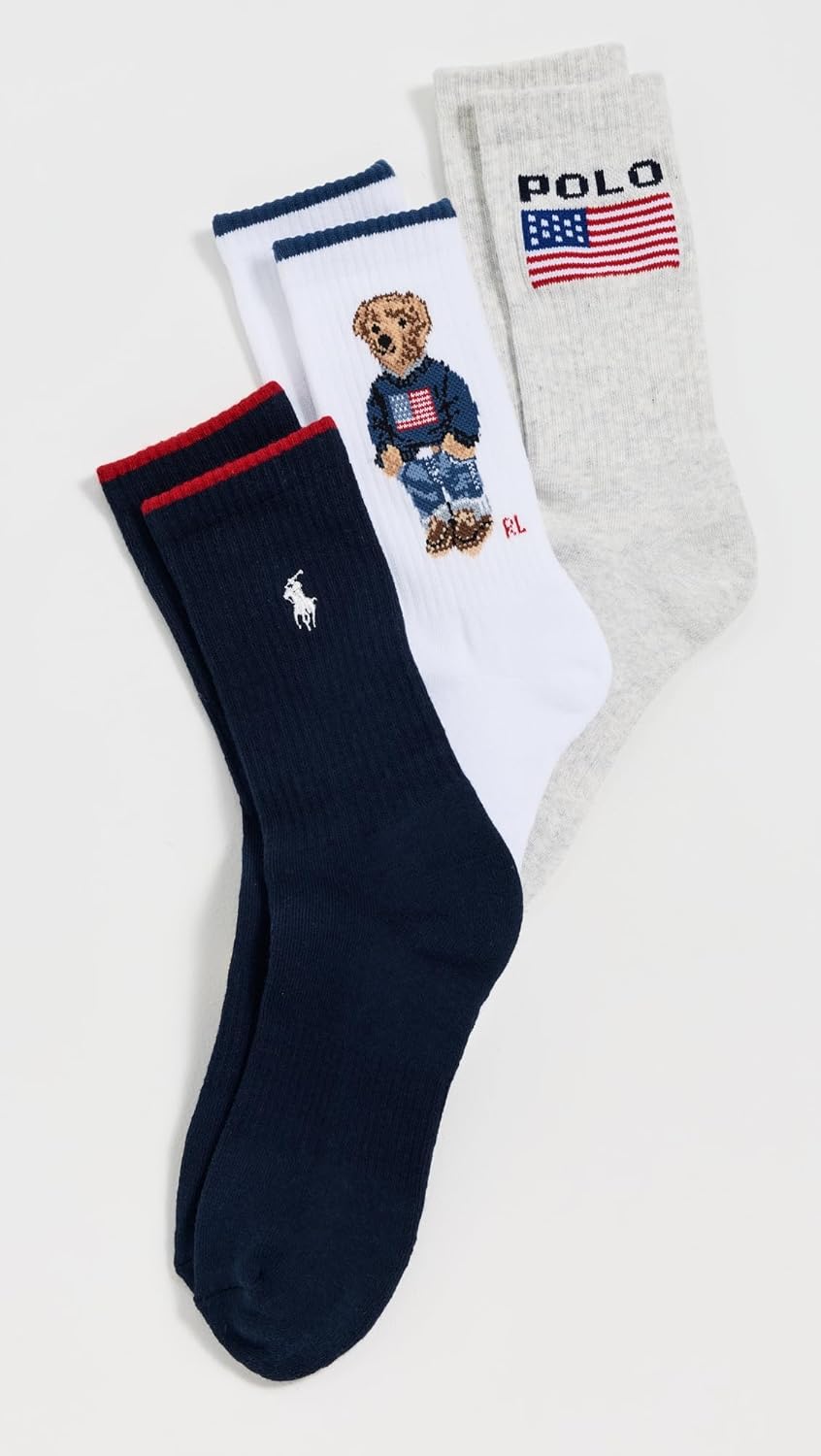 POLO RALPH LAUREN Women's Flag Bear Socks 3 Pack