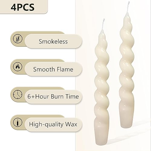 Miniatura 2 de Velas cónicas en espiral, velas de cena blancas, sin perfume, diseño elegante para decoración del hogar, bodas, fiestas, festividades, vacaciones