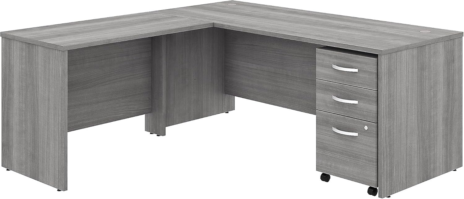 Bush Business Furniture Studio C Collection Desk, Return, Hutch and 3 DWR Mobile Pedestal, Platinum Gray