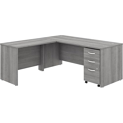 Bush Business Furniture Studio C Collection Desk, Return, Hutch and 3 DWR Mobile Pedestal, Platinum Gray
