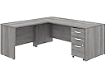 Bush Business Furniture Studio C Collection Desk, Return, Hutch and 3 DWR Mobile Pedestal, Platinum Gray