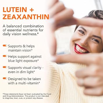 Lutein Zeaxanthin Capsules 40 mg Eye Vitamin Complex - 16-in-1 Eye Dietary Supplement with Omega-3 Vitamin C D3 E B6 B12 Zinc Lutein from Tagetes 120 Softgels - Gluten Free Non-GMO