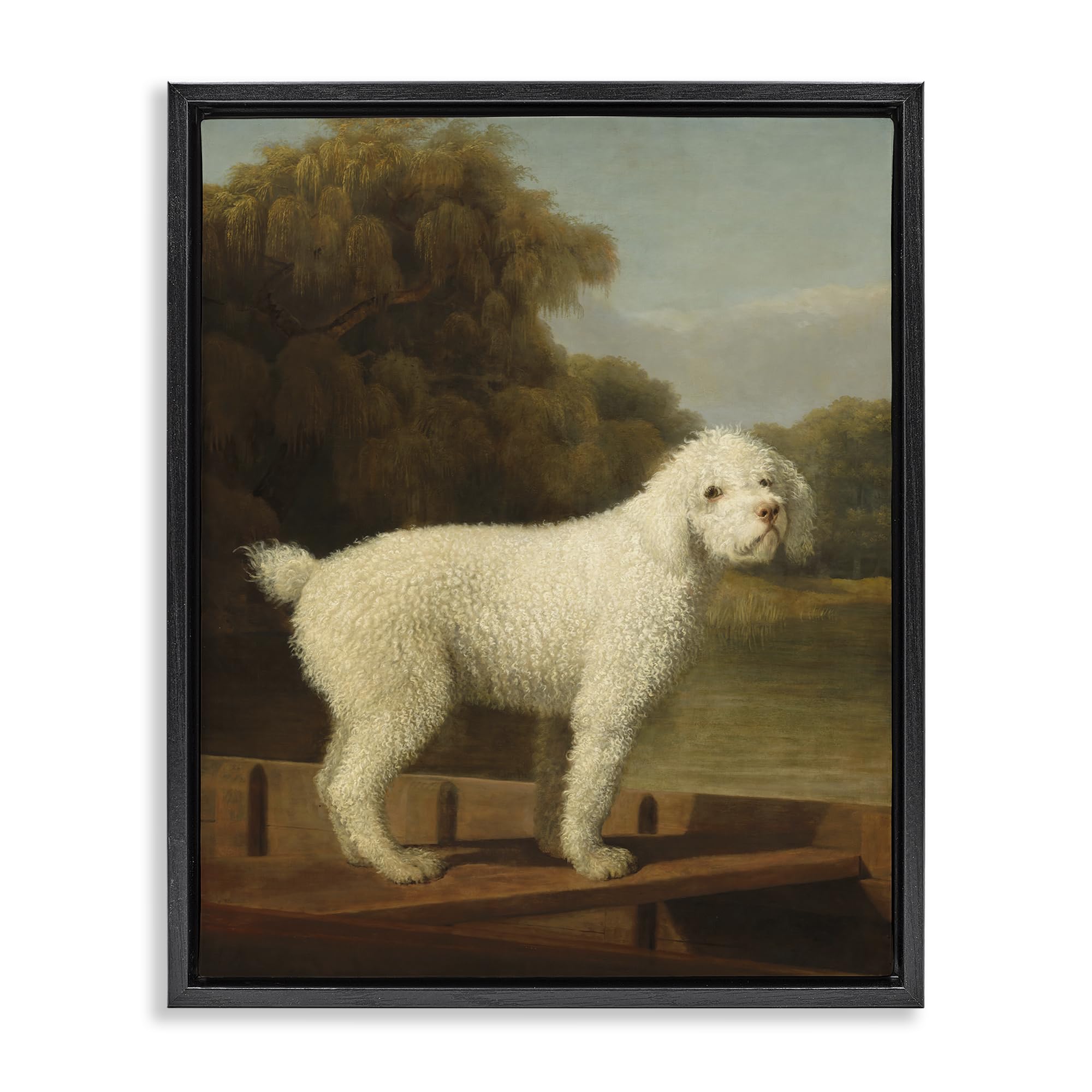 Stupell Industries Jet Black (Matte) 'White Poodle In A Punt', Floating Frame Canvas Art, Black, 25 X 31 Inches, Easy To Hang And Sturdy, Made In Usa, By Tina Lecour
