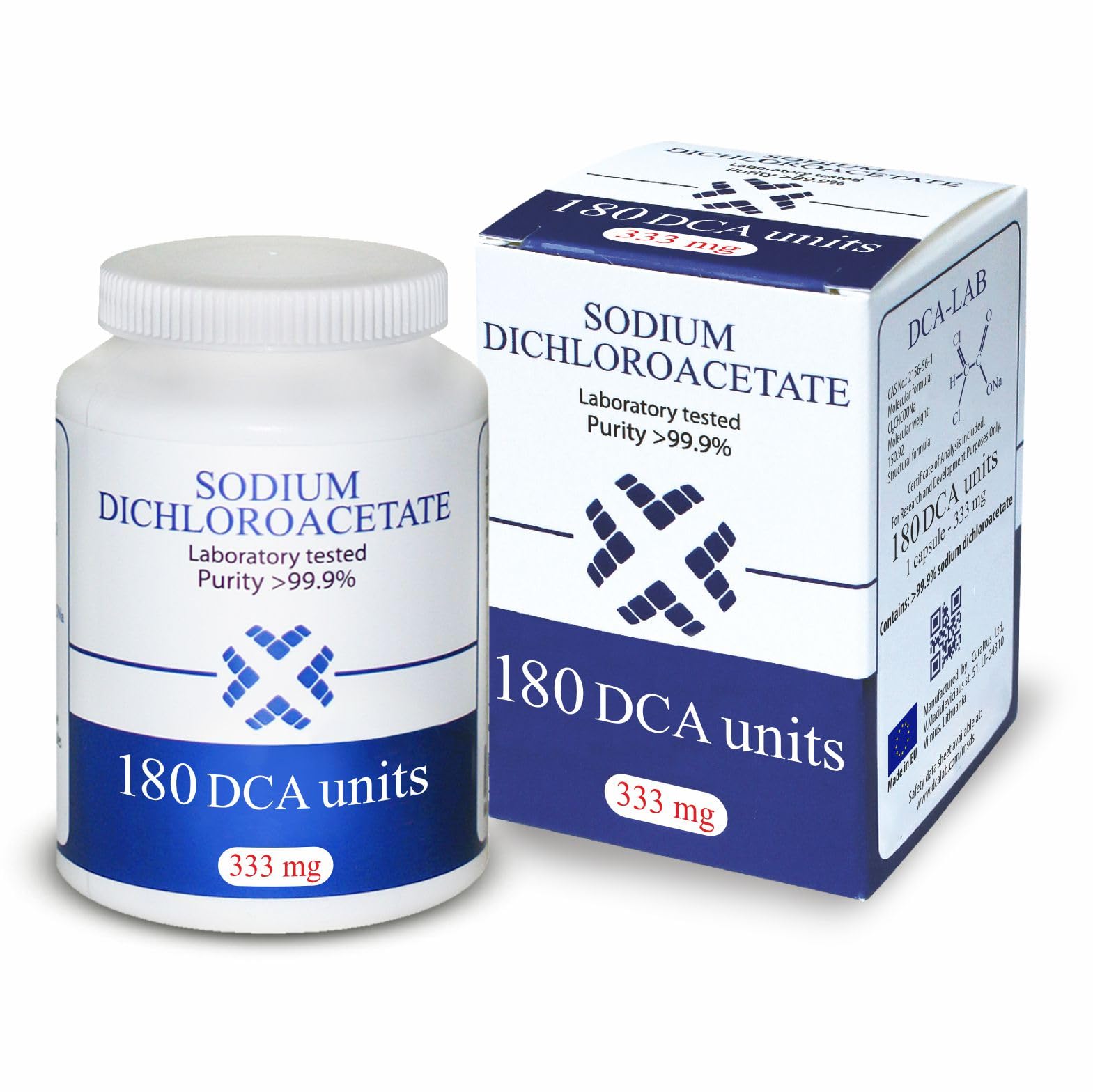DCA - Sodium Dichloroacetate 333mg - Purity >99.9%, Made in Europe, , Certificate of Analysis Included, Tested in a Certified Laboratory, 180 Capsules