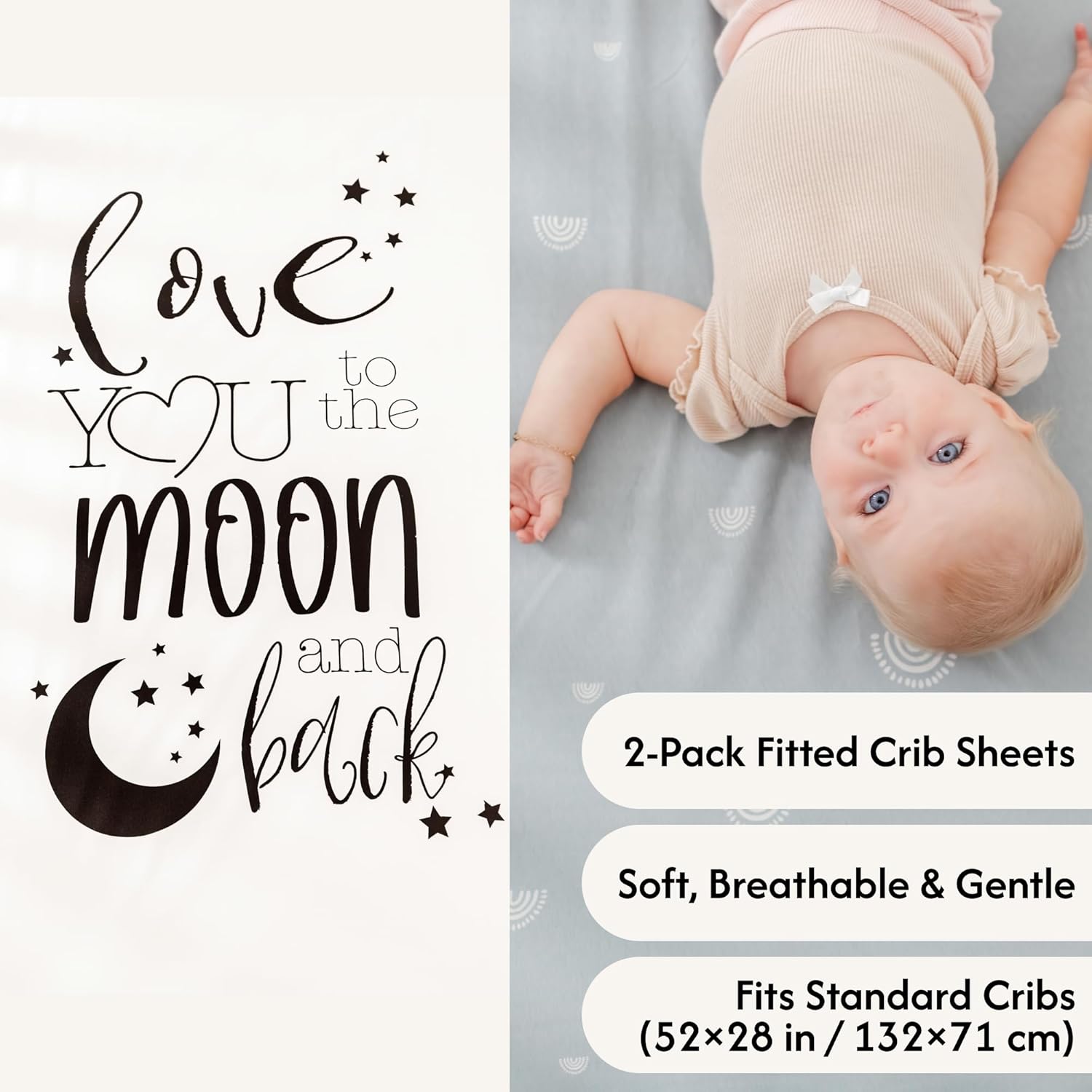 Crib Sheets Fitted 2 Pack 52x28 - Baby Crib Sheets, Toddler Bed Sheets, Cotton Sheets, Neutral Design, Woodland Nursery Decor, Soft & Hypoallergenic, 2 Pack