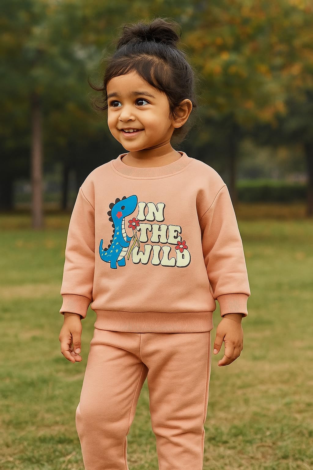 HuggleBug Cotton Terry Co-ord Set for Boys & Girls | Full Sleeves Top & Joggers | Peach | Unisex Loungewear for 1.5–6 Years | Soft & Comfortable Wear 1