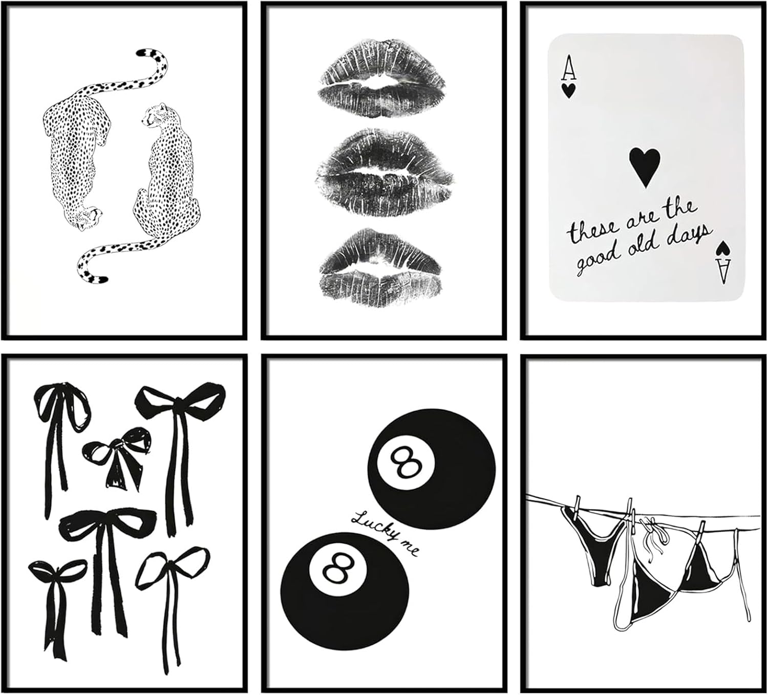 VOYANTE 6 Pcs Cheetah Canvas Wall Art Poster Set, Retro Black and White Wall Posters Set, Vogue Room Decor, Prints Artwork for Living Room Bedroom, Study, Hallway & Office, 12 x 8 in Unframed C