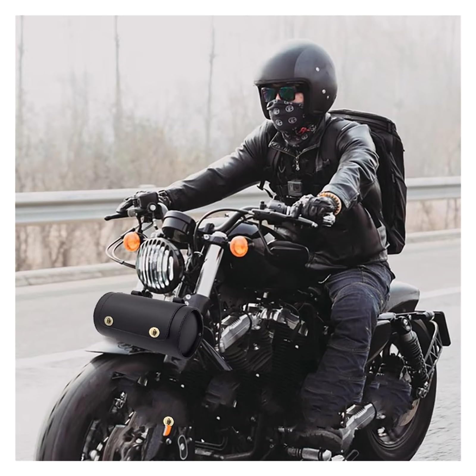 Moto Paraurti Borsa per Chopper per Bobber per Cruiser per Sportster Motociclo Borsa da Sella in Similpelle per Forcella Anteriore E Posteriore per Attrezzi(Model 1)