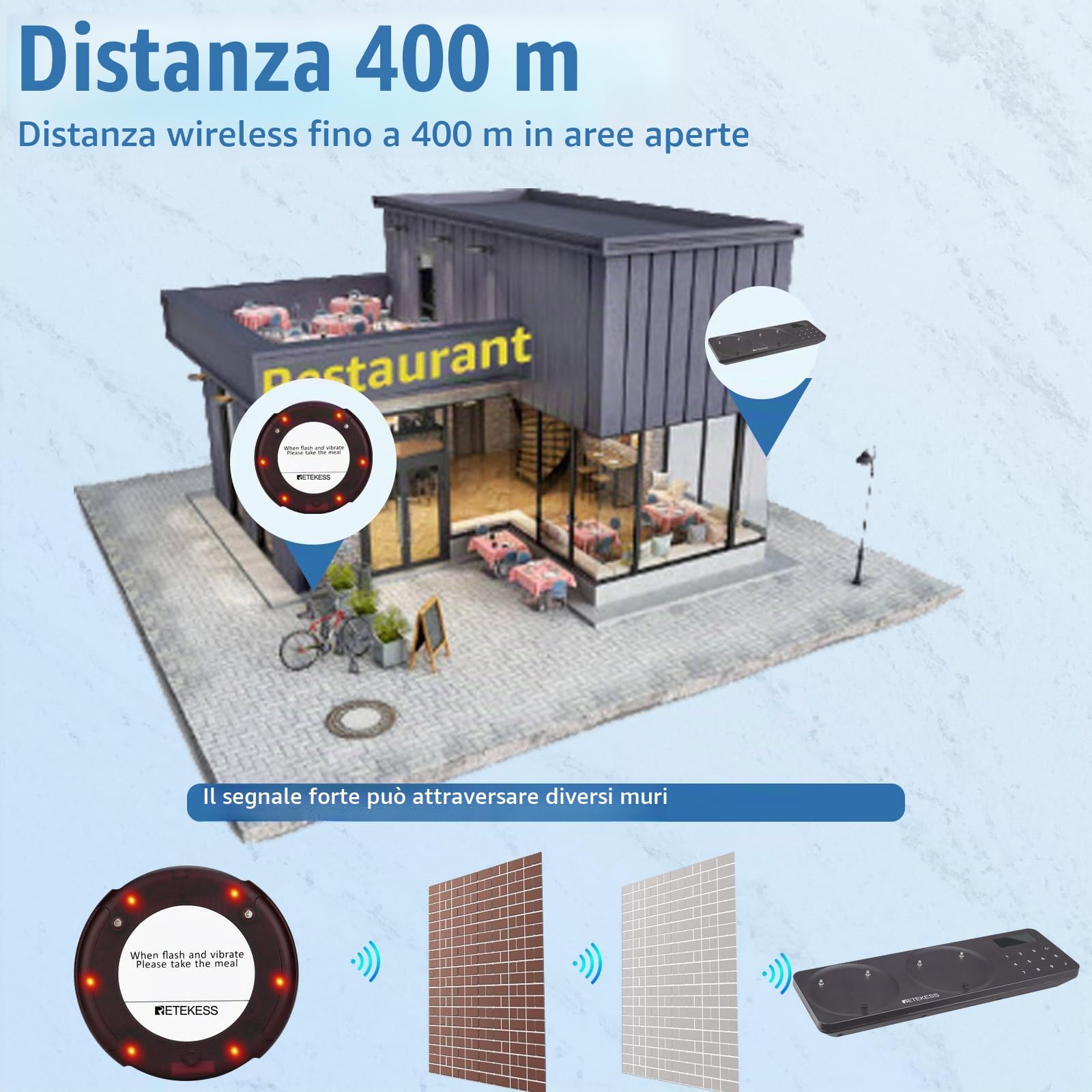 Retekess TD163 Pager Ristorante, 5 Cercapersone | Compatibile con il Cercapersone per Ristorante file TD163, 31 Modalità di Chiamata, Distanza di 400 m, batteria 300 mAh