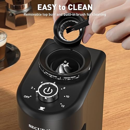 Miniatura 7 de Secura Molinillo de café cónico de acero inoxidable, 35 ajustes de molienda, capacidad de 2 a 12 tazas, almacenamiento de granos de 8.8 onzas,