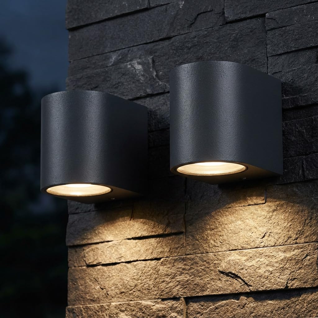 Set di 2 lampade da esterno da parete, rotonde, GU10, in alluminio, per esterni, IP44, resistente agli spruzzi d'acqua, lampada da parete per esterni, per giardino