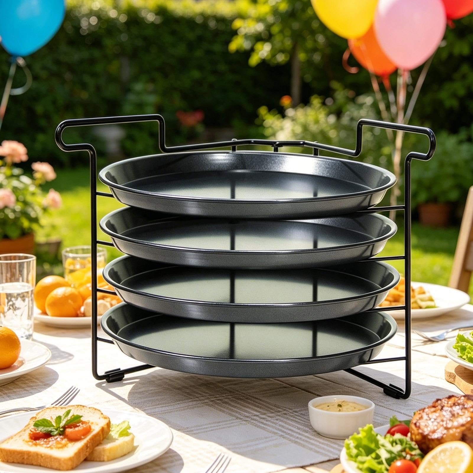 Pizza-Backgestell-Set 4-Etagen Zusammenklappbarer Schwerlast-Ständer | Pizza-Backblech-Gestell für Zuhause, Küche, Restaurant, Party, Brot und Gebäck, Profis, Bäcker und Anfänger