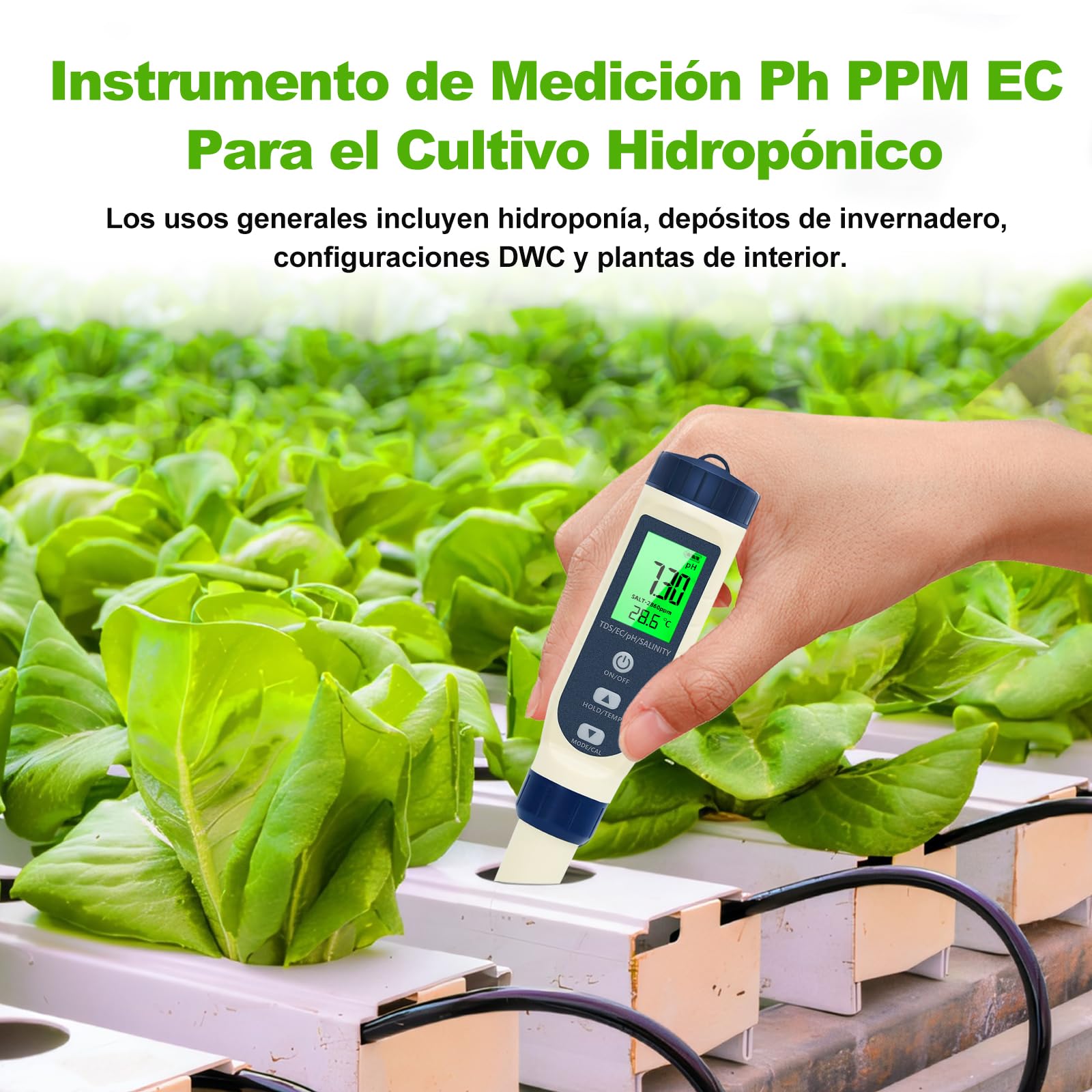 Pious Medidor PH 5 en 1 PH/TDS/CE/Salinidad/Termómetro con Pantalla LCD Alta Precisión para Hidropónica Piscinas