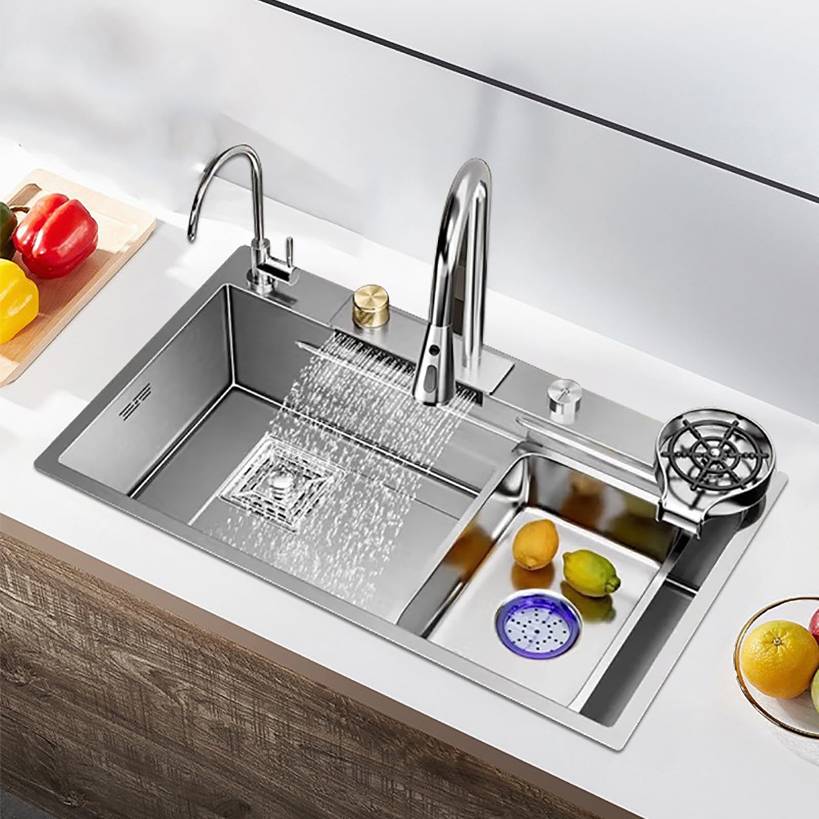 Évier de cuisine en acier inoxydable 304 de 75x45 cm avec une grande cuvette simple à droite