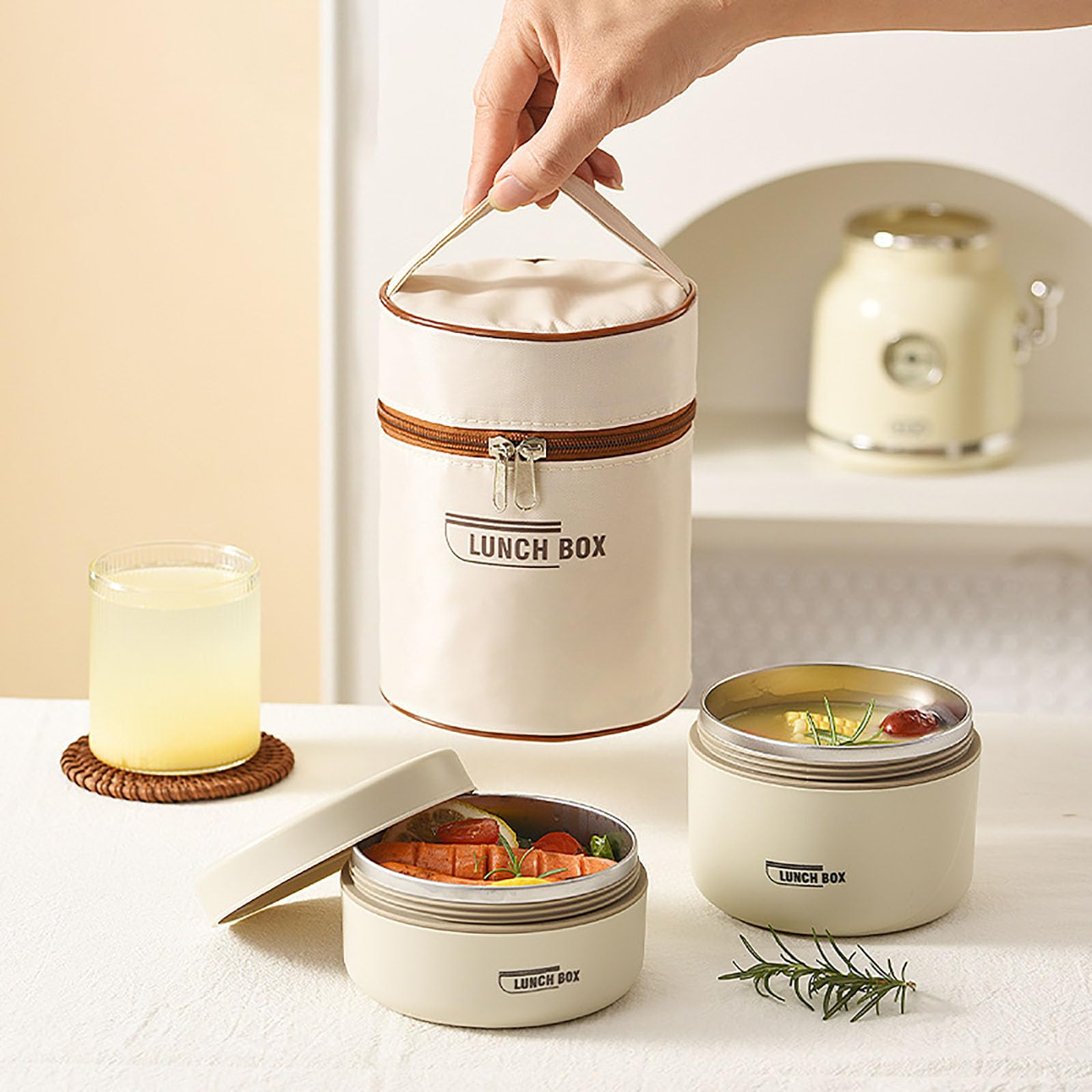 Stainless Steel Bento Box, Portable Insulated and Environmentally Friendly Lunch Box with Lunch Bag, Leak-proof Design Thermal Food Jar Food Storage Container, Stackable in 2 Layers(440 ML+600 ML)