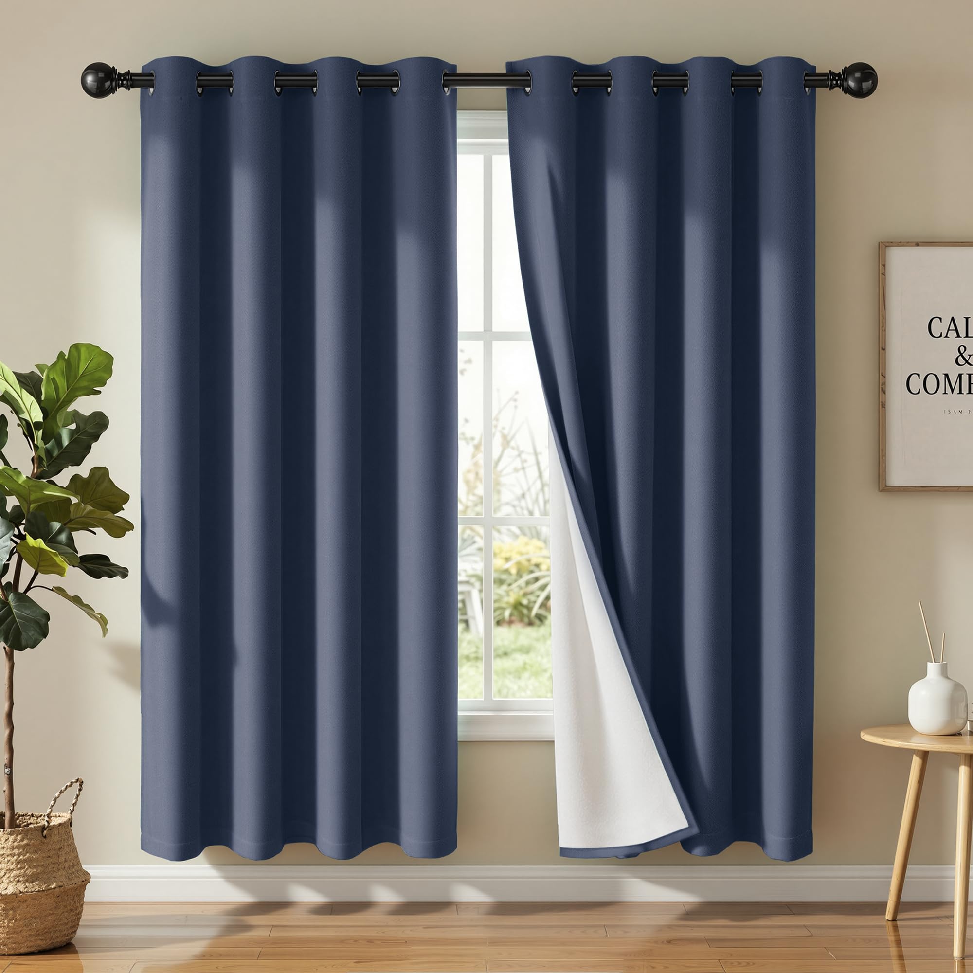 Photo 1 of SABALANICA 4 Panels 100% Blackout Linen-Textured Curtains, Thick Thermal Insulated Grommet Drapes with Subtle Herringbone Weave, Luxury Decor for Bedroom/Living Room, 54 x 72 Inches, Navy