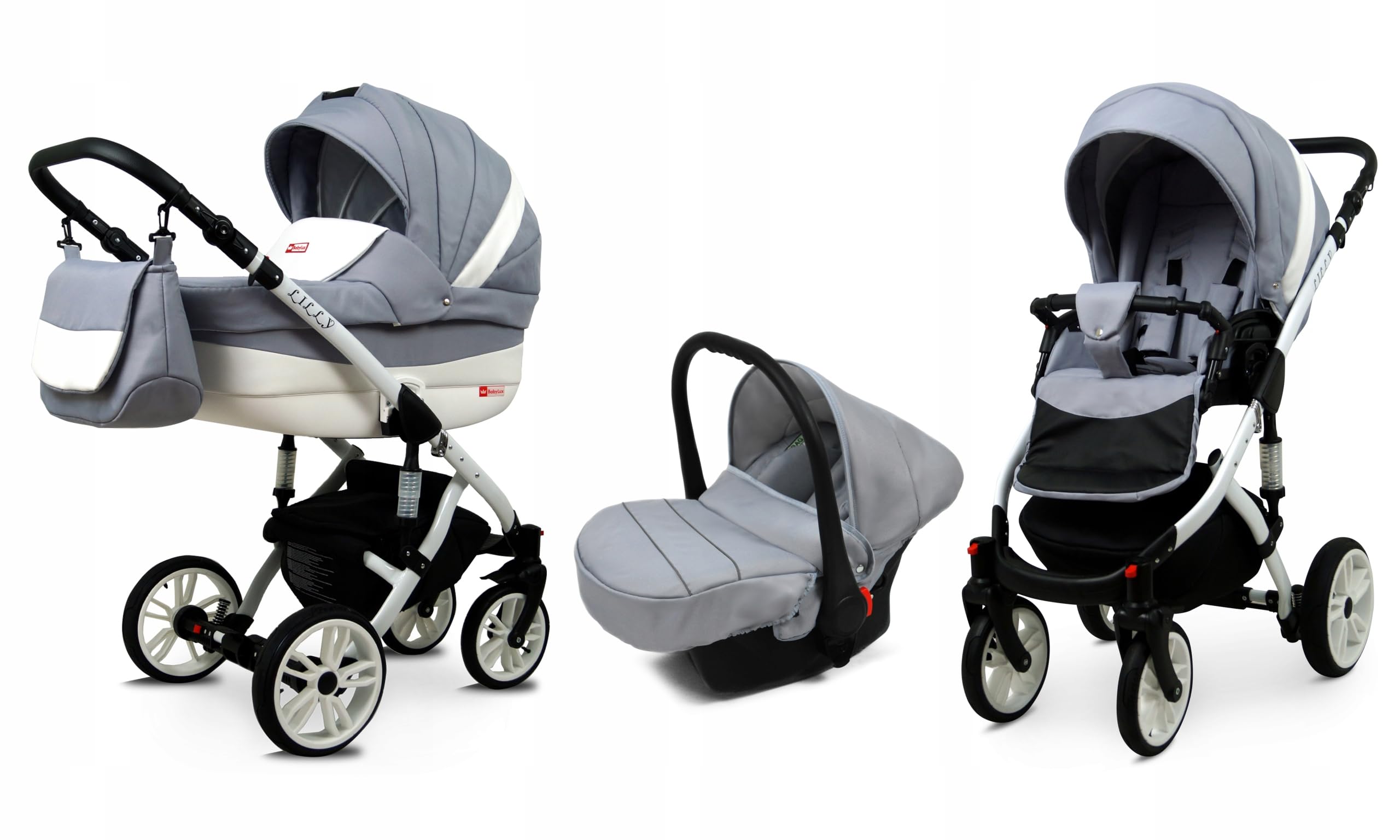 BabyLux® Carrito de Bebé Sistema de Viaje Set 3 en 1 - Lilly - incl. Capazo, Silla de Paseo, Silla Coche - Cochecito - con Bolso cambiador, Cubierta para la lluvia, Mosquitera etc.