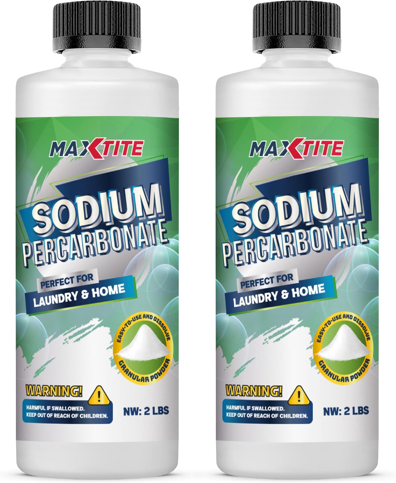 Sodium Percarbonate (Total 4 lbs - 2 Pack of 2 2 lb Bottles) - 100% Pure - Solid Hydrogen Peroxide/Oxygenated Bleach - Multi-Purpose Cleaner for Home & Laundry Resealable Kids Cap