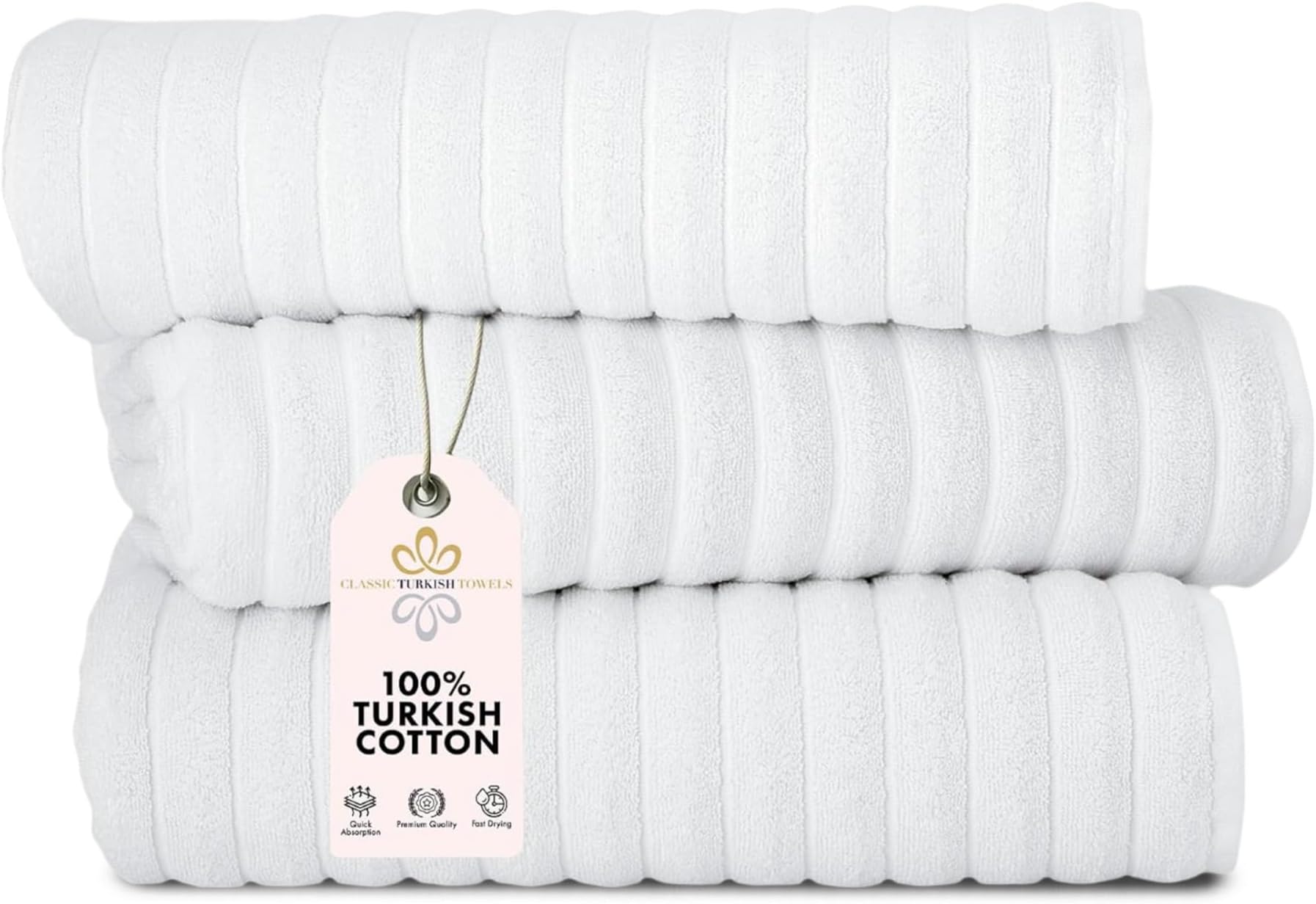 Classic Turkish Towels CTT - Luxury 3 Piece Jumbo Bath Sheets, 100% Turkish Cotton, Absorbent & Ultra Comfy Bath Towel Sheets for Hotels & Spa | 40"x65" (White)