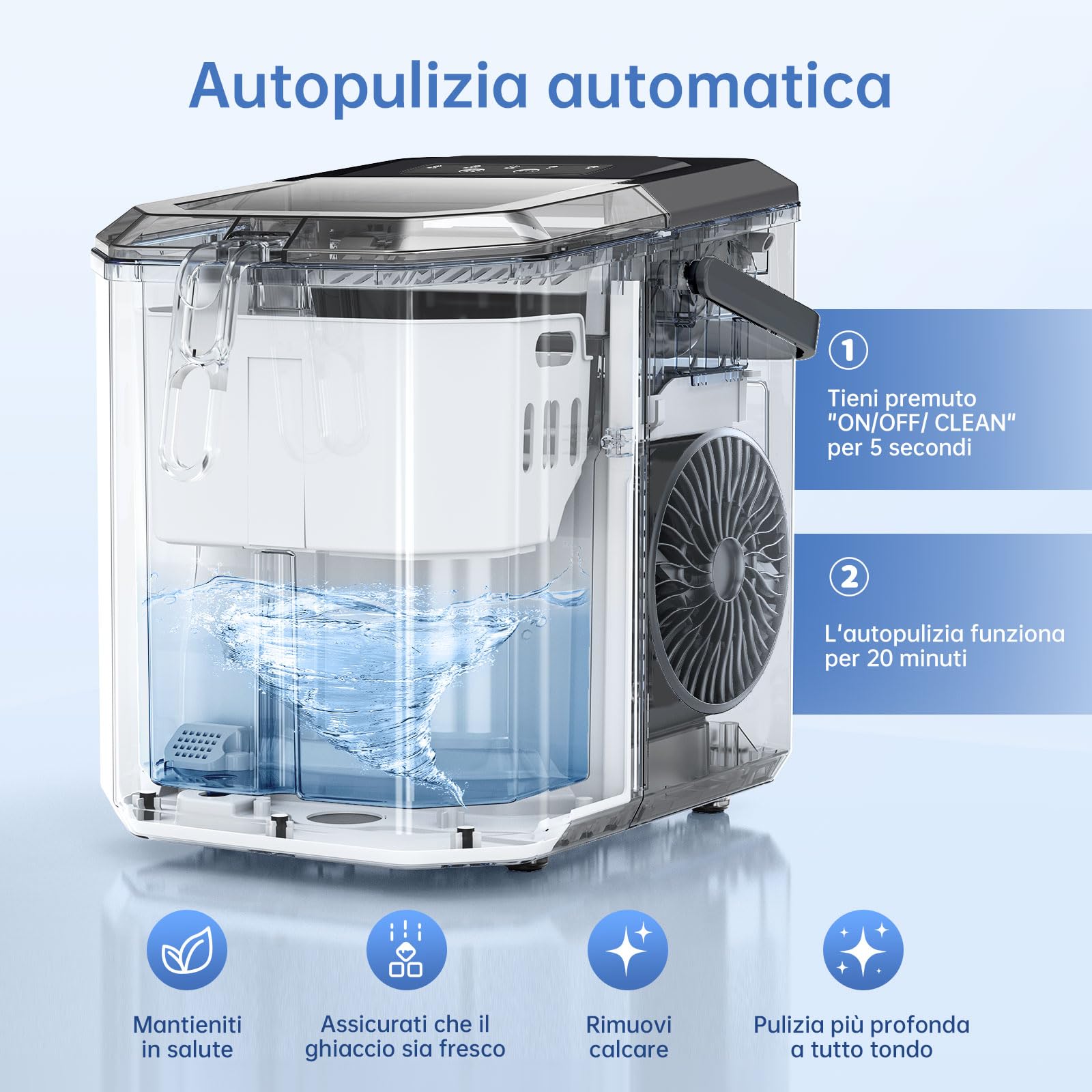WIE Macchina Ghiaccio, 1.5L Macchina del Ghiaccio, 9 Cubetti di Ghiaccio in 6 Minuti, con Maniglia/Cestello/Pala/Silenzioso, Acciaio Inossidabile