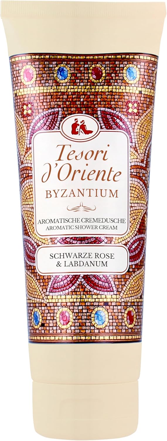 TESORI D’ORIENTE Creme Shower ‘Byzantium’, 250 ml, Aromatic Shower Gel with Black Rose and Labdanum, Shower Cream for Body Care, Wellness Ritual for Body and Senses