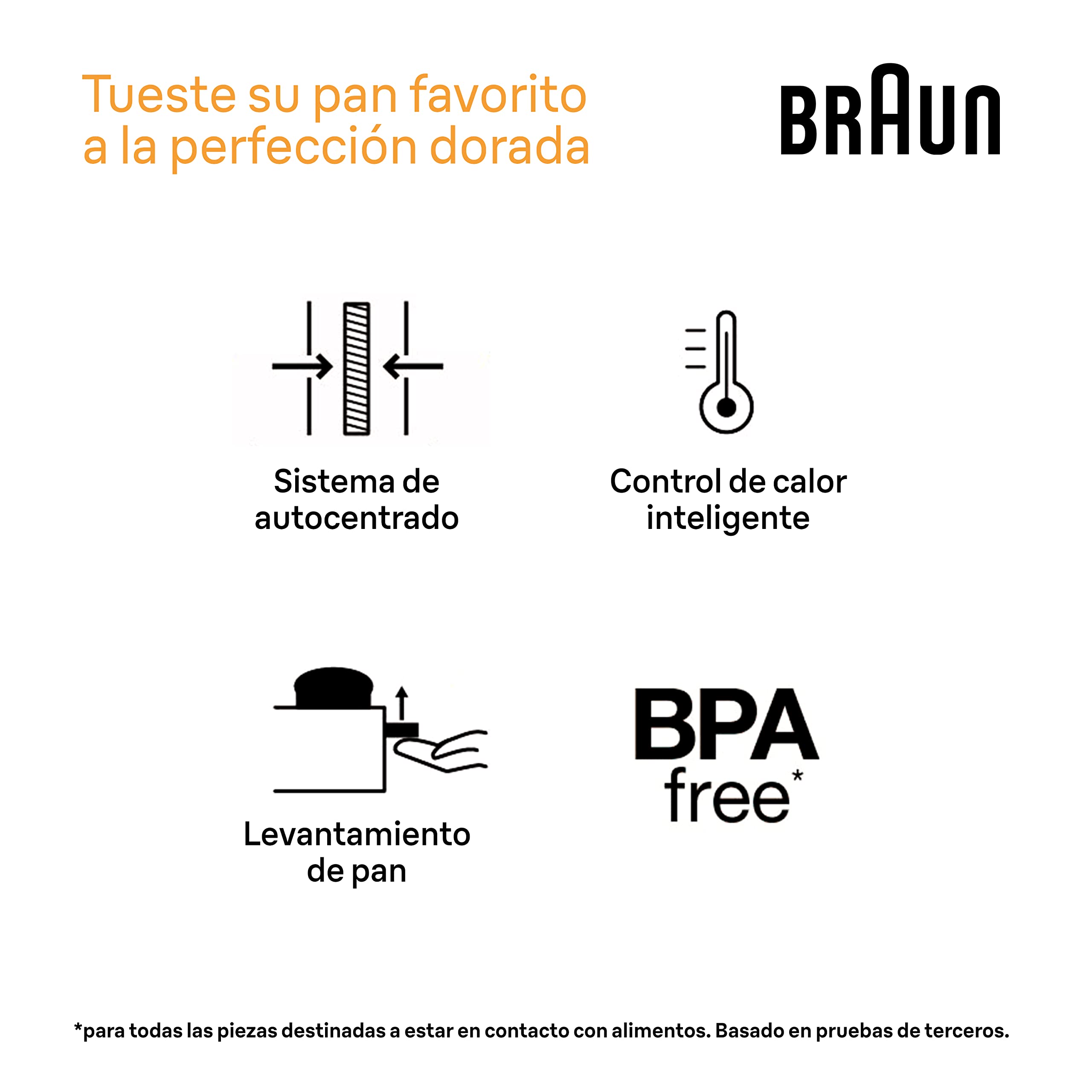 Braun PurShine Tostadora, Tostadora de 2 Ranuras, 8 Niveles de Tostado, Funciones de Recalentado y Descongelación, Bandeja Recogemigas, HT1510BK, 900W, Negro