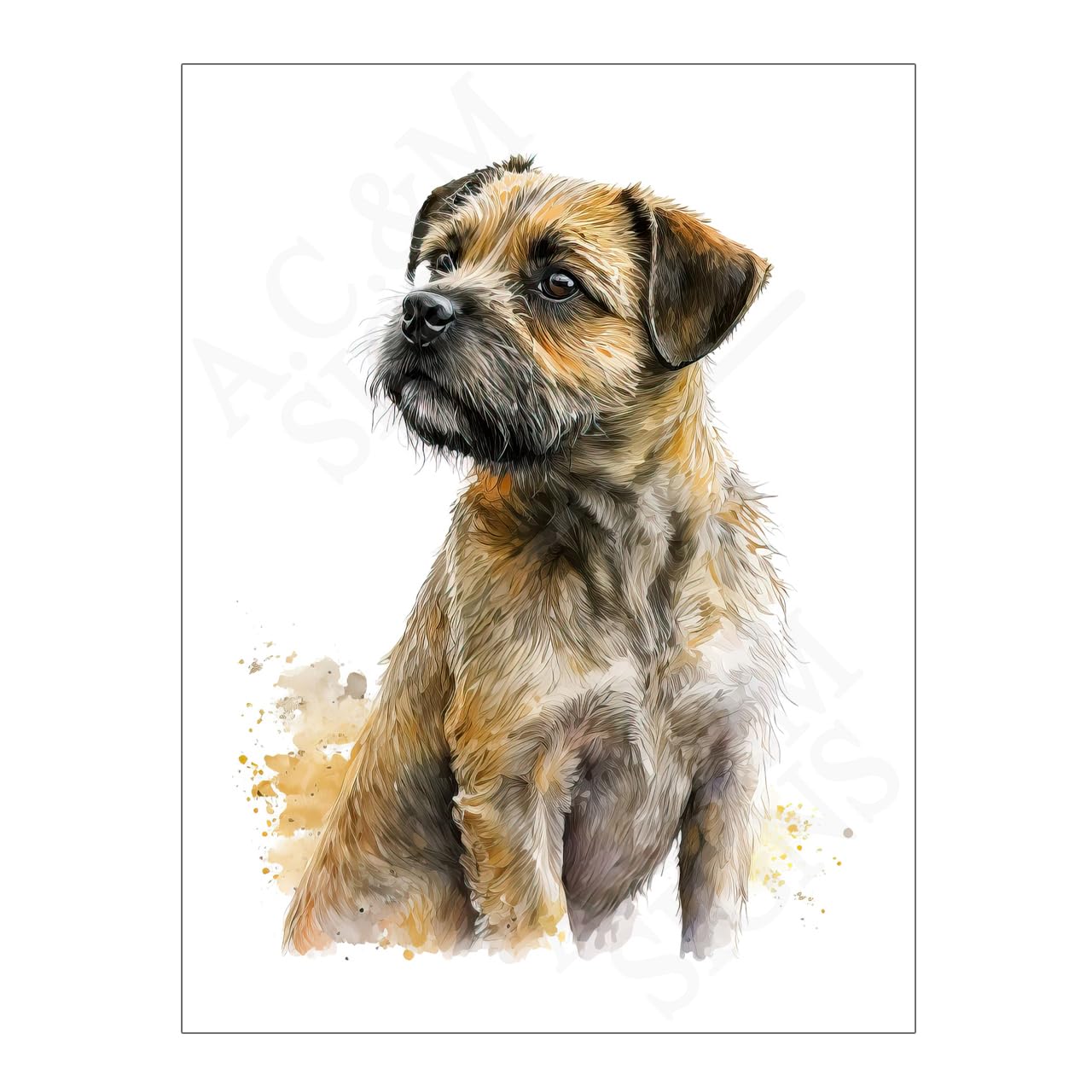 Metal Wall Art Border Terrier Print Sign Poster, 10.6in x 8in ref15769